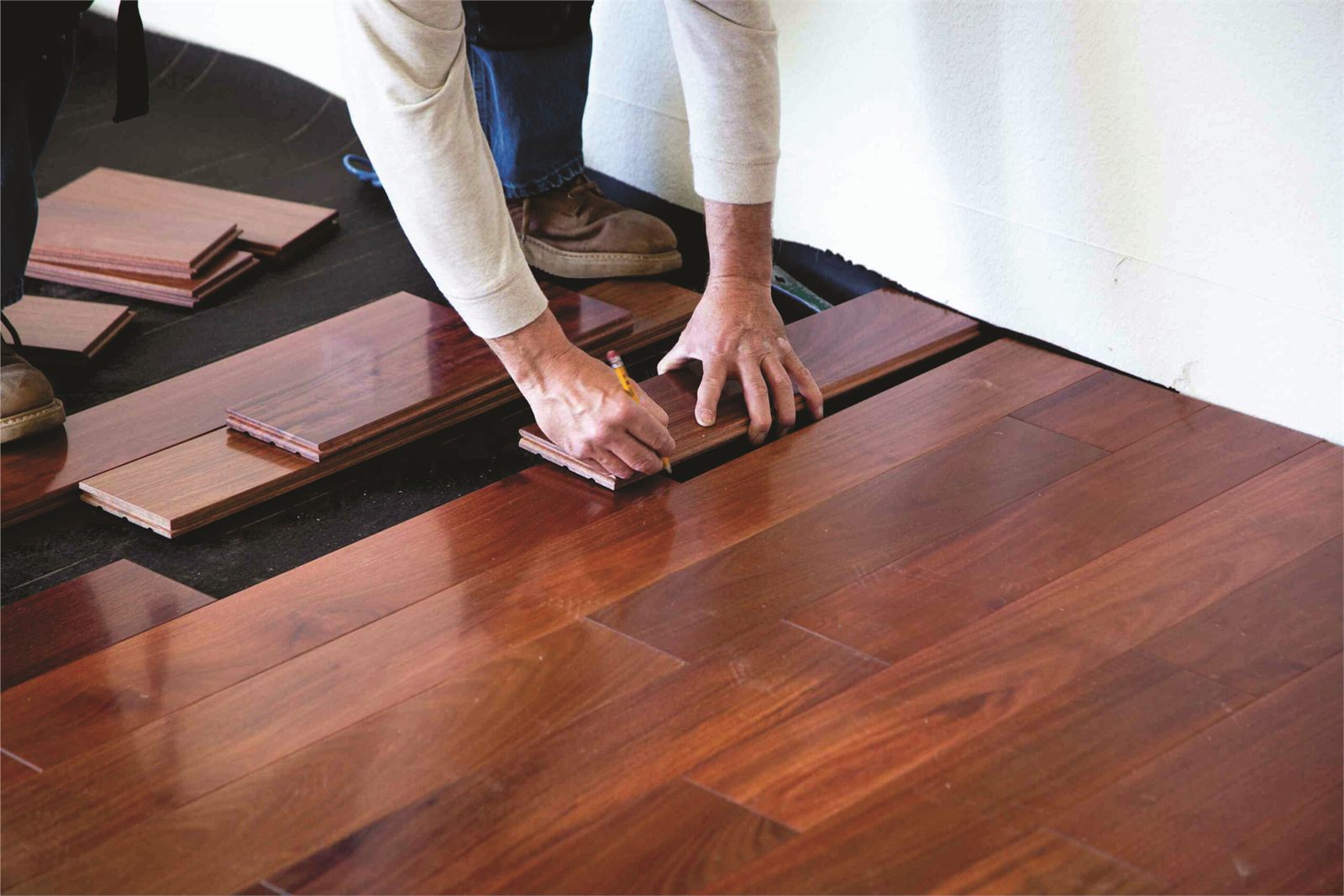 Installed hardwood flooring